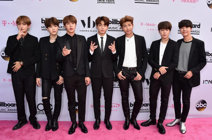 BTS on the pink carpet at the 2017 Billboard Music Awards