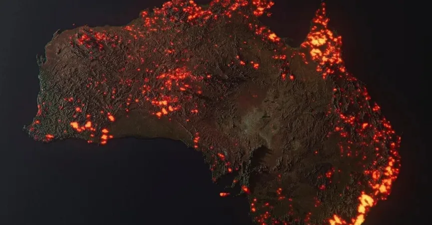 Australia fires taken from space. Courtesy of snopes.com 