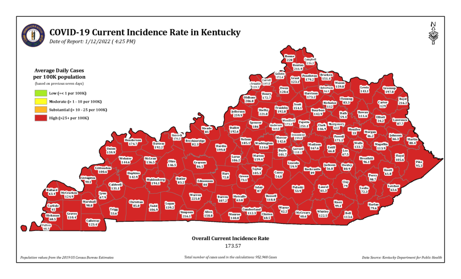 Covid map for the state of Kentucky