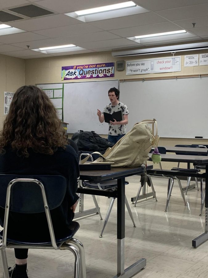 Senior Landon Ray performs his piece The Boogeyman by Stephen King.
