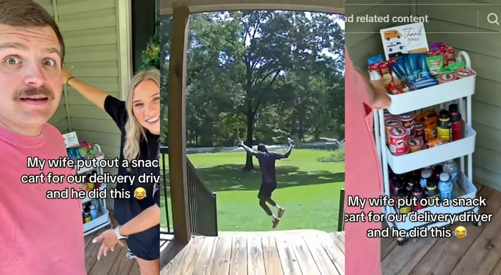 A DoorDash driver tiptoes up a driveway to deliver food quietly in North Carolina