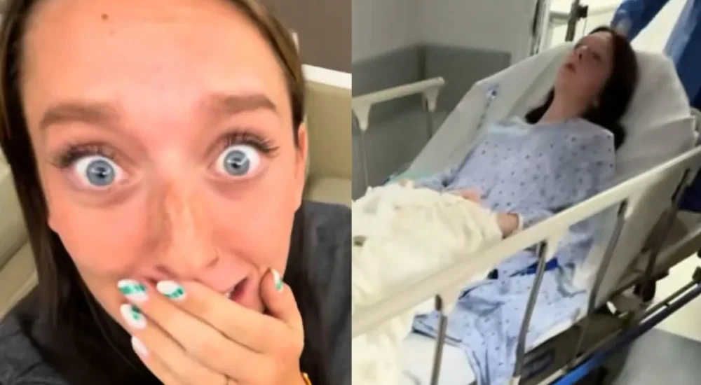A woman speaks into her phone while sharing a TikTok message about caring for a child