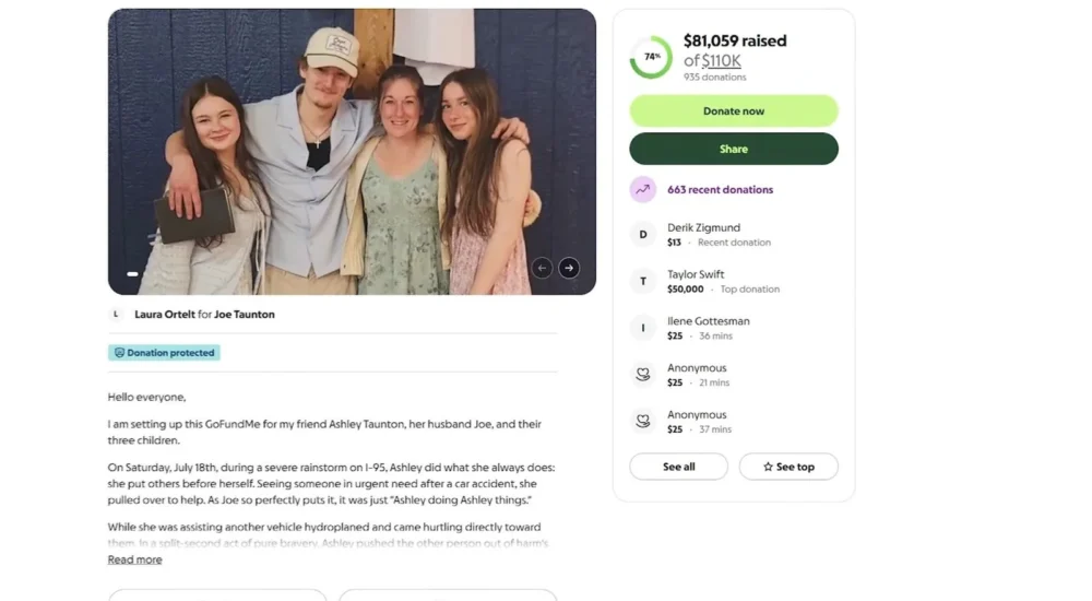 Taylor Swift poses at an event while a Connecticut good Samaritan recovers from injuries