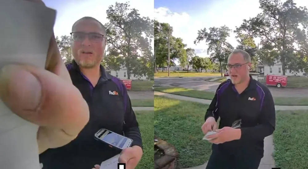 Amazon driver reacting to a delivery note about a long walk from a mailbox to a front door