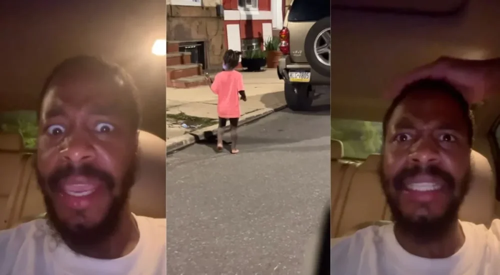 Doorbell camera footage of a toddler stepping outside a house at night
